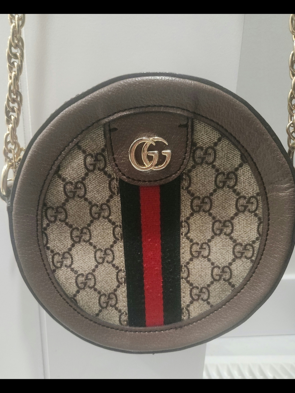Gucci Ophidia GG Supreme Canvas Chain Round Crossbody Bag